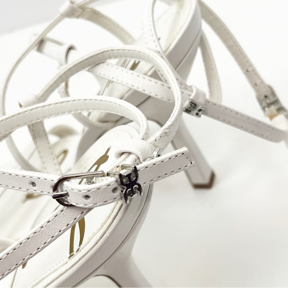 SAM EDELMAN Leeanne Leather Upper White Adjustable Ankle Straps Heels Size 7.5 - Picture 6 of 9